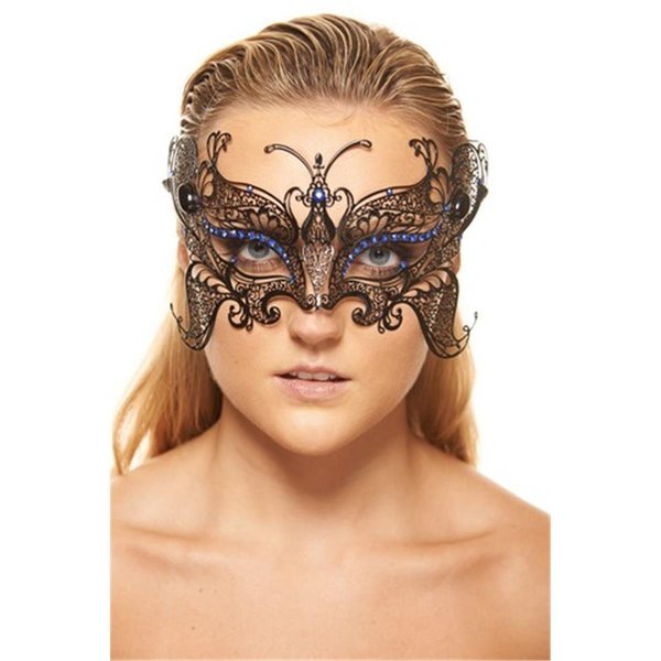 Perfectpretend Black Gorgeous Butterfly Laser Cut Metal Mask with Blue Rhinestones PE2606844